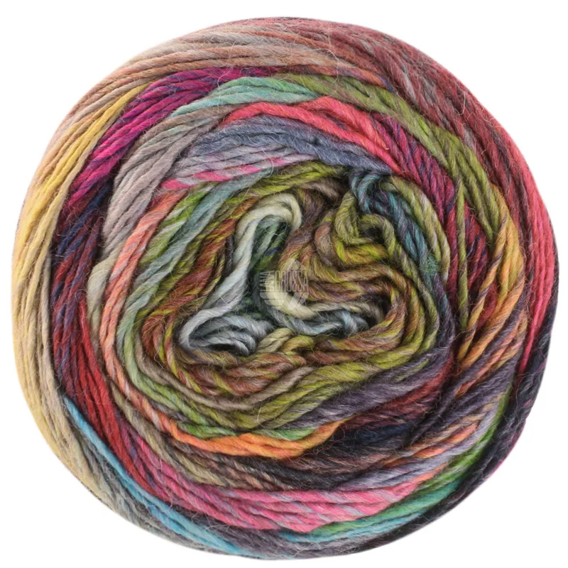 Lana Grossa Colorissimo 217 Lima/Verde oliva/Gris claro/Gris oscuro/Gris azulado/Taupé/Gris marrón/Gris lila/Rosa/Verde oscuro
