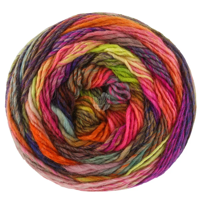 Lana Grossa Colorissimo 219 Gris/Marrón oscuro/Violeta/Violeta rojizo/Naranja/Rojo/Amarillo/Verde claro/Rosa/Gris menta/Coral