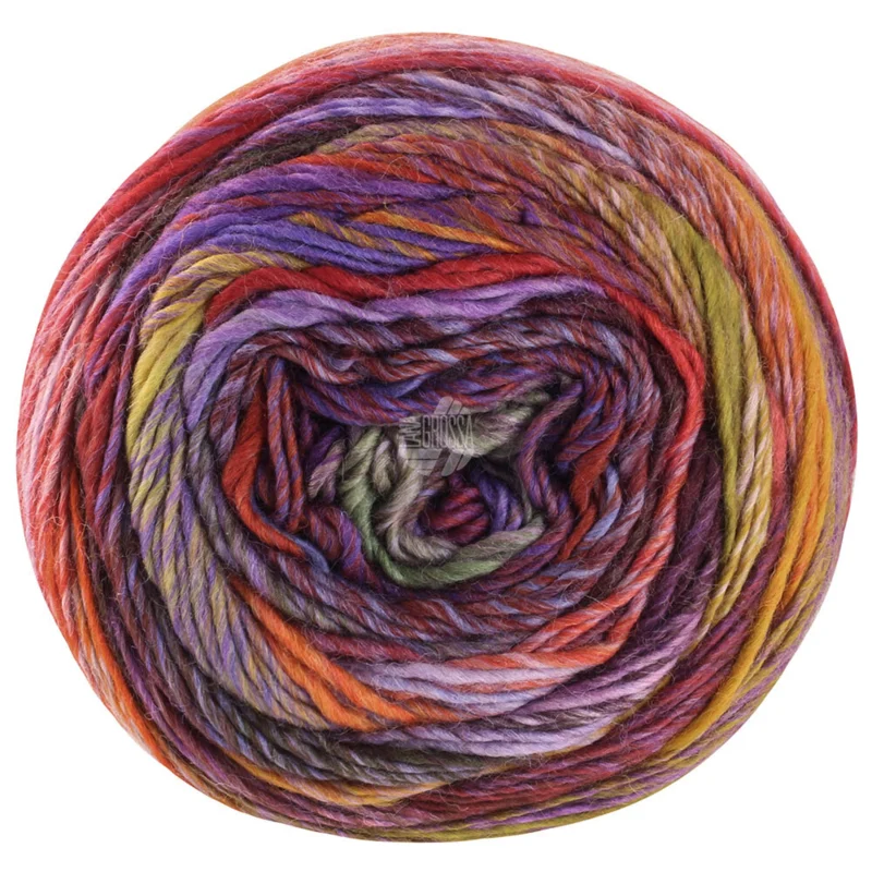 Lana Grossa Colorissimo 214 Naranja marrón/Marrón rojizo/Rojo cobre/Lila violeta/Berenjena/Gris verde/Oliva