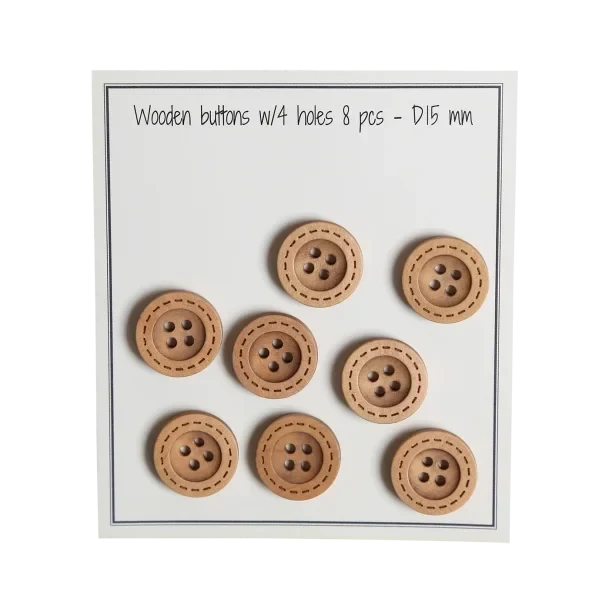 Go Handmade Botones de Madera con Pespuntes (8 piezas): 15 mm