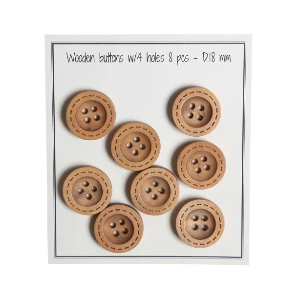 Go Handmade Botones de Madera con Pespuntes (8 piezas): 18 mm