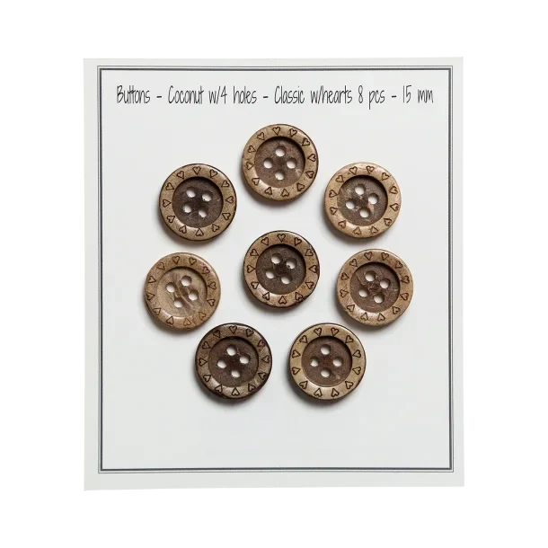Go Handmade Botones de Coco con Corazones: 15 mm