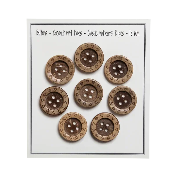 Go Handmade Botones de Coco con Corazones: 18 mm