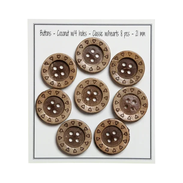 Go Handmade Botones de Coco con Corazones: 21 mm