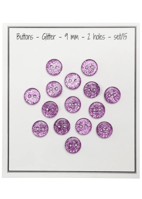 Go Handmade Botones con Purpurina 9 mm Rosa
