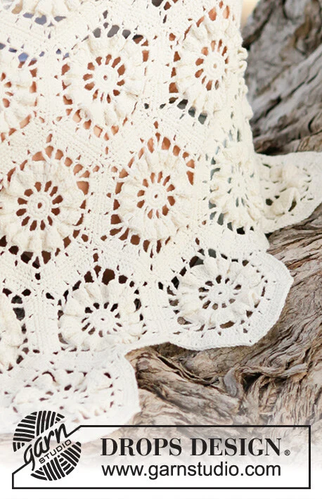 162-13 Sunshine by DROPS Design — Manta de ganchillo con hexágonos en DROPS Cotton Merino. Dos longitudes para elegir. — 3