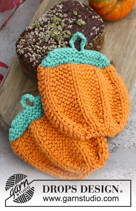 Extra 0-1312 Roasted Pumpkin by DROPS Design — Agarradores de unos 18 × 18 cm, trabajados con dos hebras juntas. Las cantidades ya incluyen ambas hebras. — 2