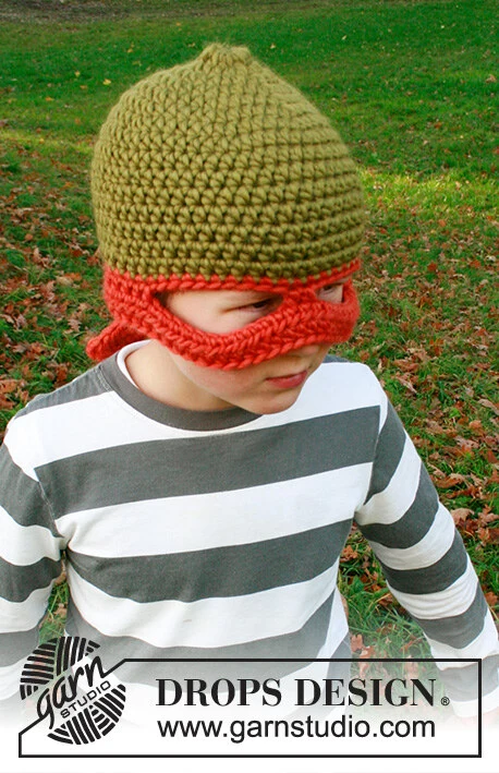 Children 37-24 Pizza Ninja by DROPS Design — Gorro para 1/2, 3/4, 5/6 y 7/8 años; cabeza: 44/48, 50/52, 52/53 y 53/54 cm. — 3