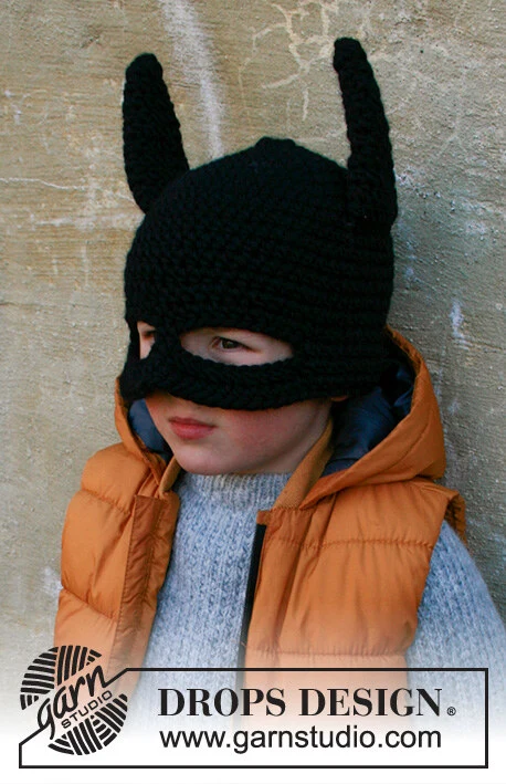 Children 37-25 Bat Hat by DROPS Design — Gorro para 1/2, 3/4, 5/6 y 7/8 años; cabeza: 44/48, 50/52, 52/53 y 53/54 cm. — 2