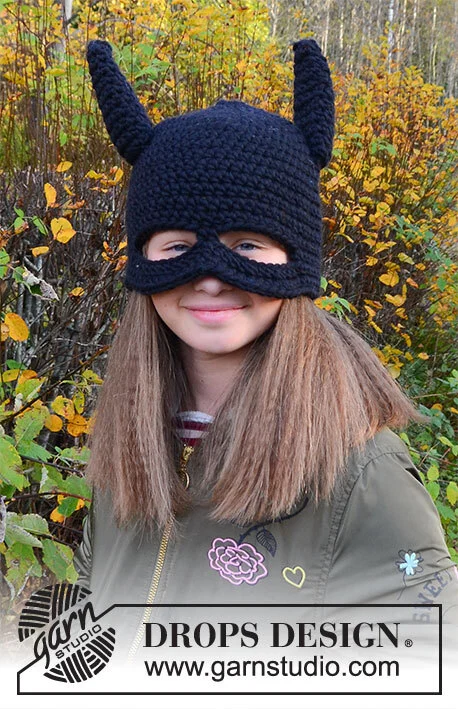 Children 37-25 Bat Hat by DROPS Design — Gorro para 1/2, 3/4, 5/6 y 7/8 años; cabeza: 44/48, 50/52, 52/53 y 53/54 cm. — 4