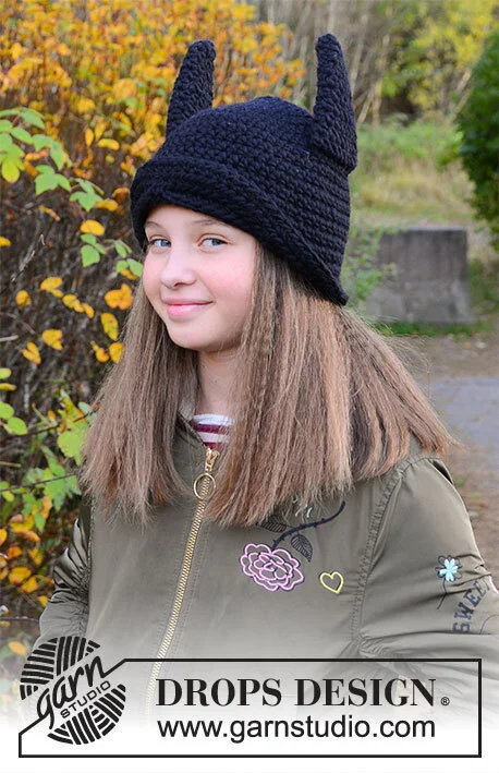 Children 37-25 Bat Hat by DROPS Design — Gorro para 1/2, 3/4, 5/6 y 7/8 años; cabeza: 44/48, 50/52, 52/53 y 53/54 cm. — 5