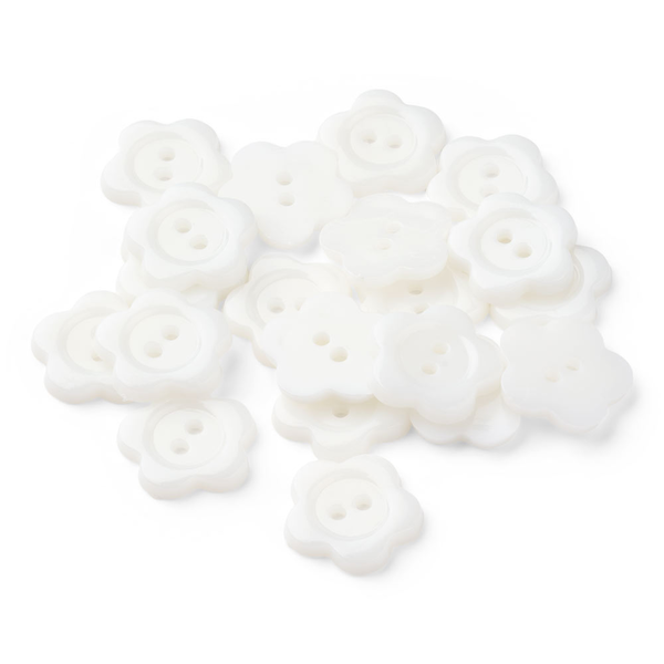HobbyArts Botones de flores de plástico blanca, 15 mm, 20 piezas
