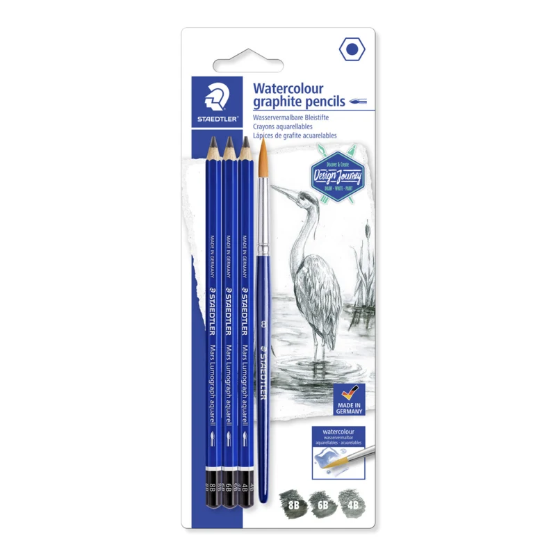 STAEDTLER Mars Lumograph Lápiz de grafito acuarelable, 3 + 1 ud. – Imagen principal