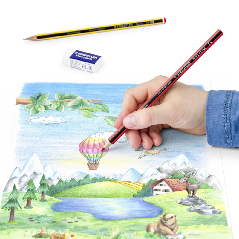 STAEDTLER Noris Club Lápices de Colores + Lápiz y Goma de Borrar, 12 + 2 piezas – Aplicación