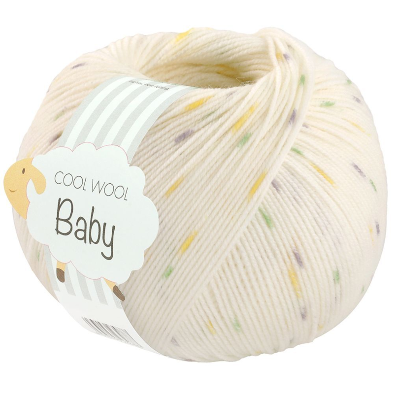 Lana Grossa Cool Wool Baby 368 Blanco/Amarillo limón/Gris claro/Verde claro