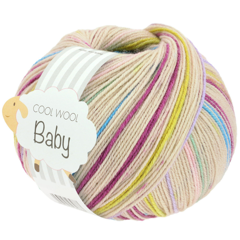 Lana Grossa Cool Wool Baby 312 Blanco roto/Turquesa/Rosa/Verde lima/Amarillo/Fucsia