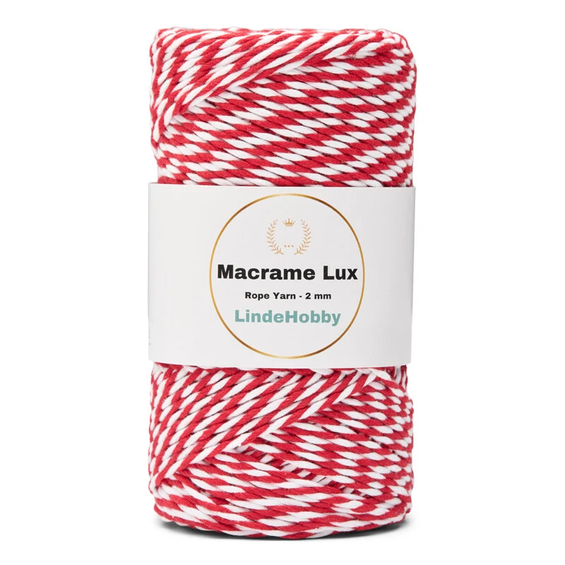 LindeHobby Macrame Lux, Rope Yarn, 2 mm 12 Rojo y blanco