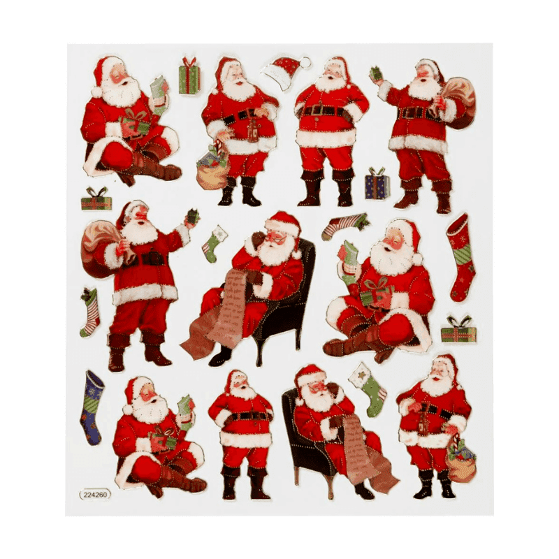 Pegatinas, Navidad, 15 x 16.5 cm, 1 hoja Papás Noel clásicos