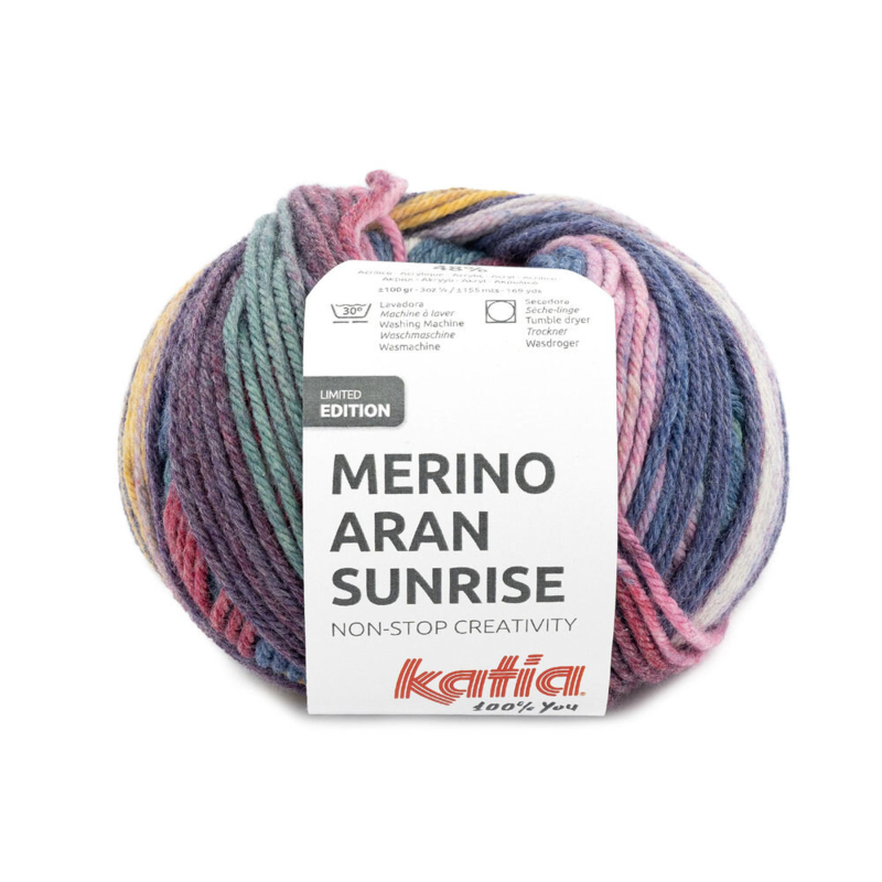 Katia Merino Aran Sunrise 306 Fucsia-Azul-Amarillo Ocre