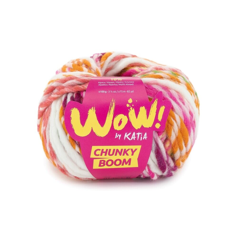 Katia Wow Chunky Boom 308 Verde luminoso-amarillo flúor-rosa flúor-naranja luminoso