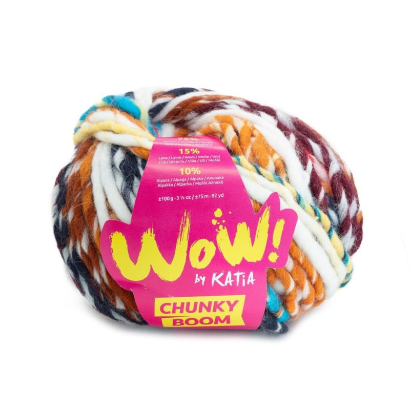 Katia Wow Chunky Boom 301 Caramelo-Marrón-Azul-Rojo