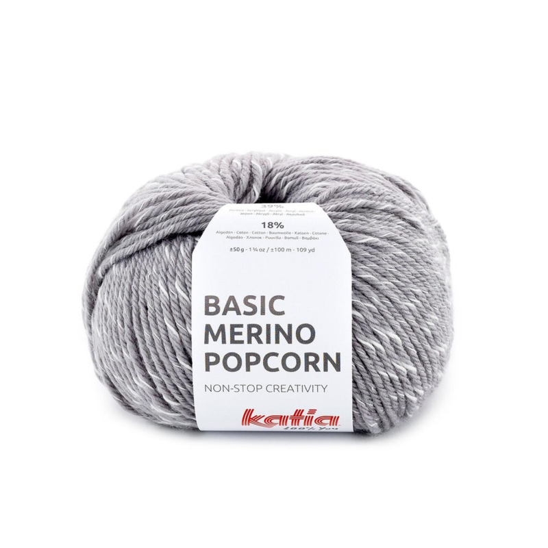 Katia Basic Merino Popcorn 103 Gris oscuro-blanco