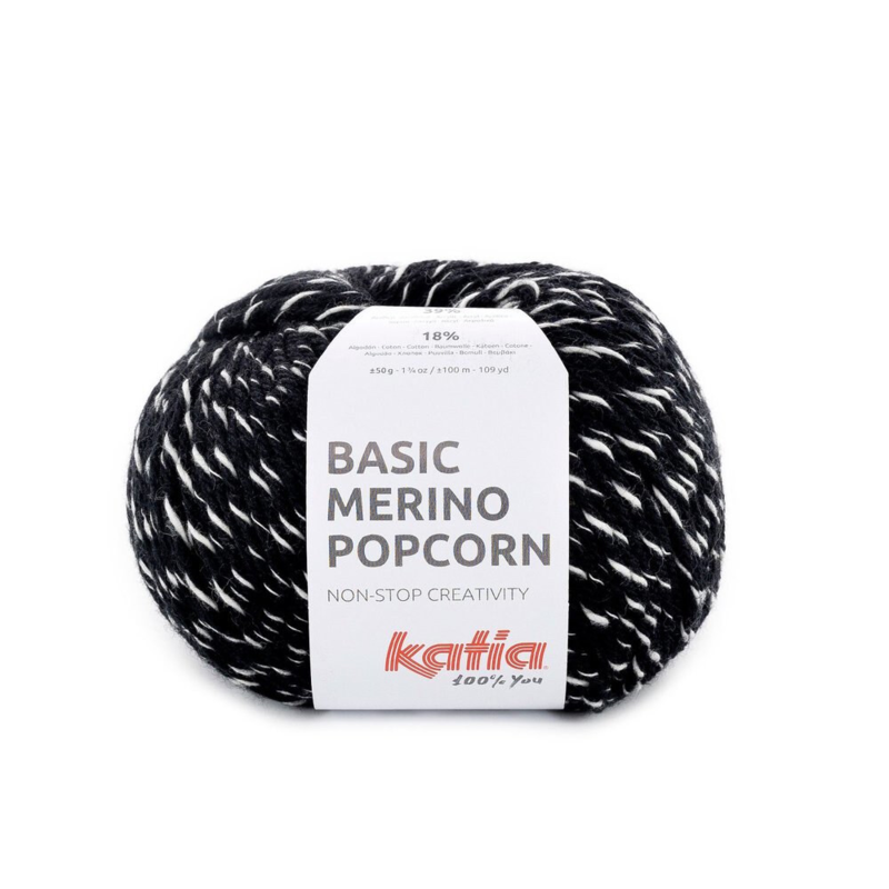 Katia Basic Merino Popcorn 102 Negro-blanco