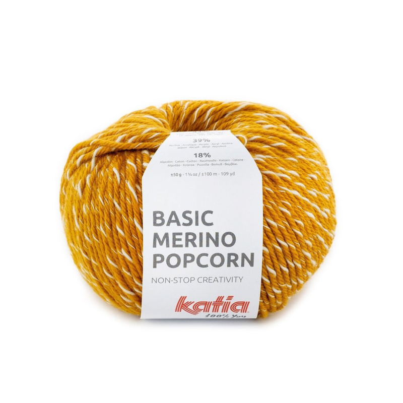 Katia Basic Merino Popcorn 107 Mostaza-blanco