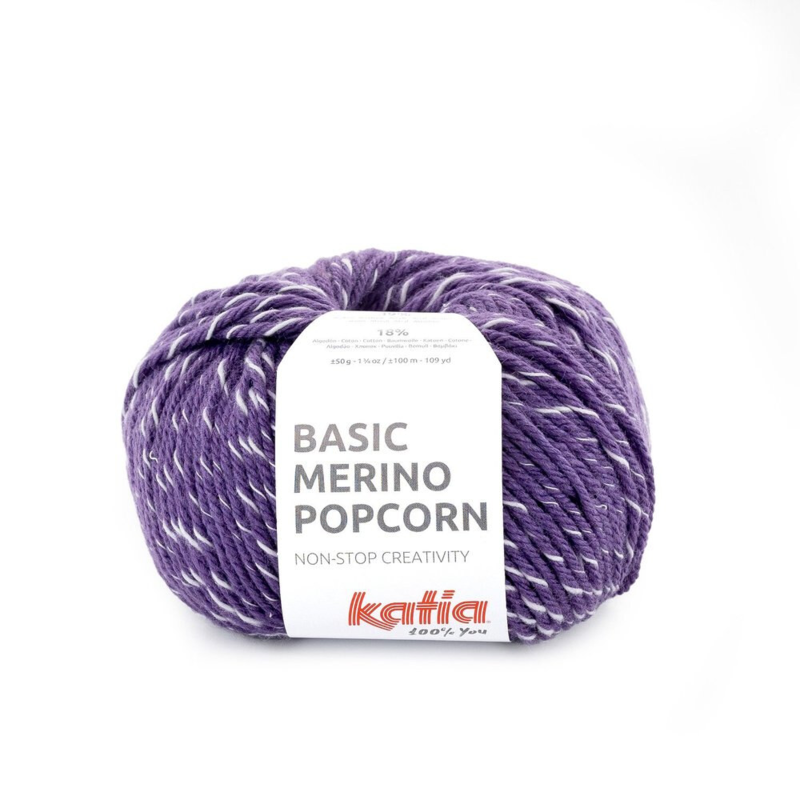 Katia Basic Merino Popcorn 100 Violeta-blanco