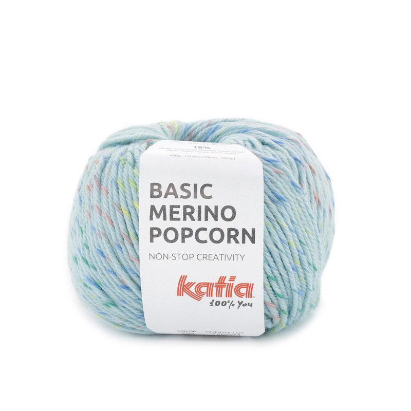 Katia Basic Merino Popcorn 205 Azul cielo claro-multicolor