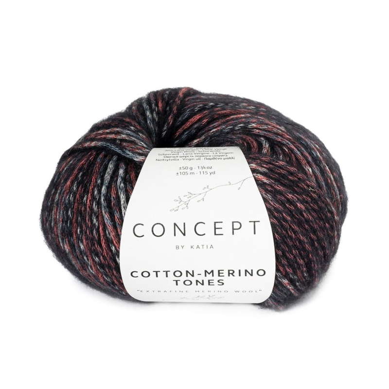 Katia Concept Cotton-Merino Tones 301 Negro-rojo-burdeos