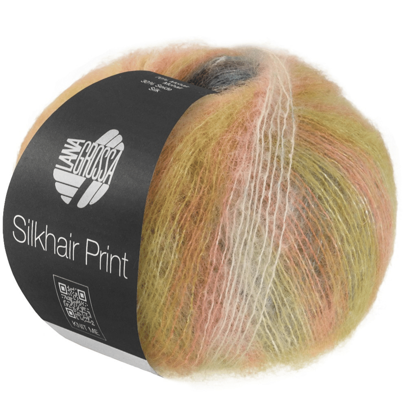 Lana Grossa Silkhair Print 440 Vainilla/crema/naranja/turquesa/amarillo mostaza/fruta del bosque