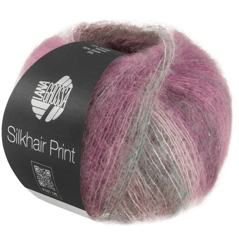 Lana Grossa Silkhair Print 436 Taupe/verde menta/beige claro/ciclamen/borgoña