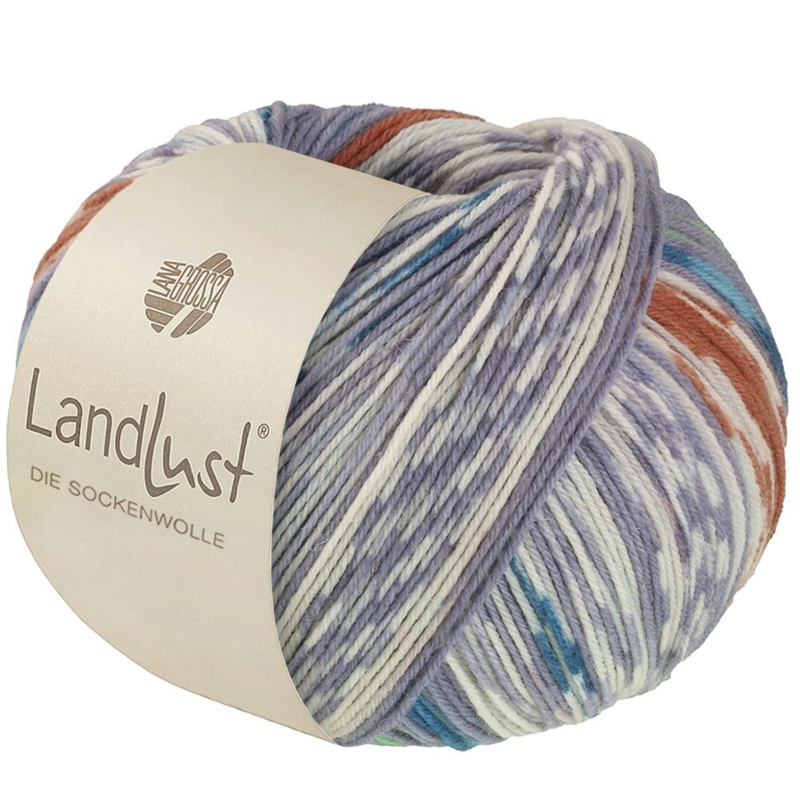 Lana Grossa Landlust Die Sockenwolle 614 Gris/Blanco/Petróleo claro/oscuro/Amarillo ocre/Verde mayo