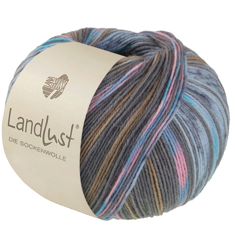 Lana Grossa Landlust Die Sockenwolle 616 Turquesa/Gris/Azul claro/Rosa/Beige caqui