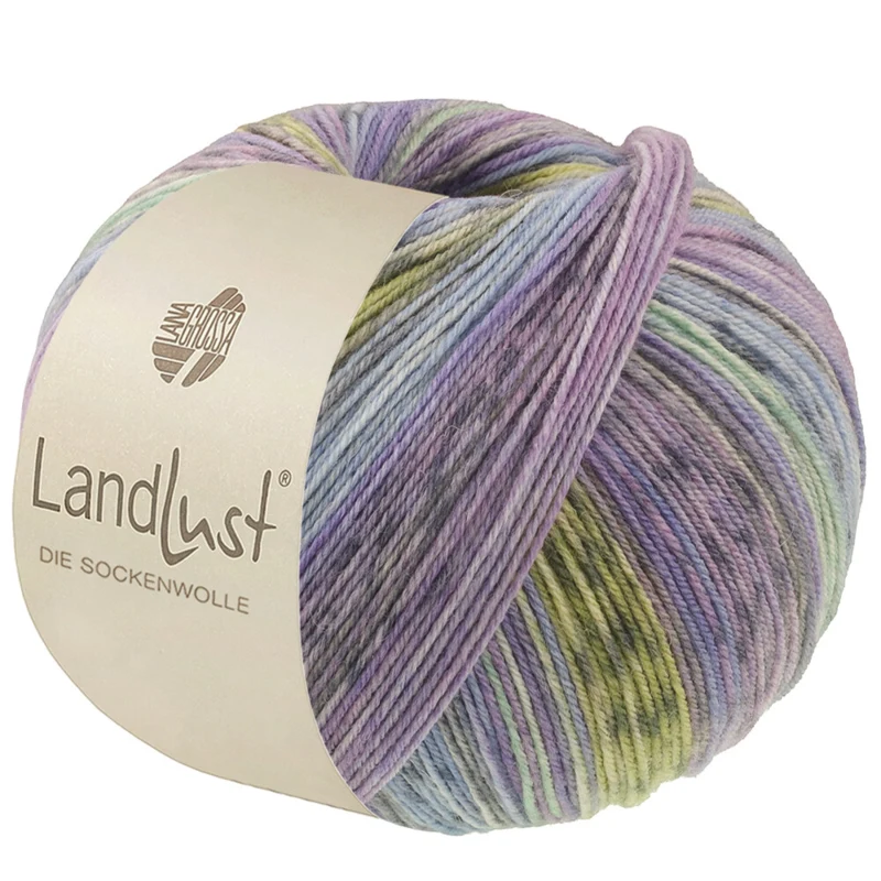 Lana Grossa Landlust Die Sockenwolle 618 Azul violeta/Jeans/Azul claro/Gris claro-/oscuro/Jade/Pistacho/Lila rayado