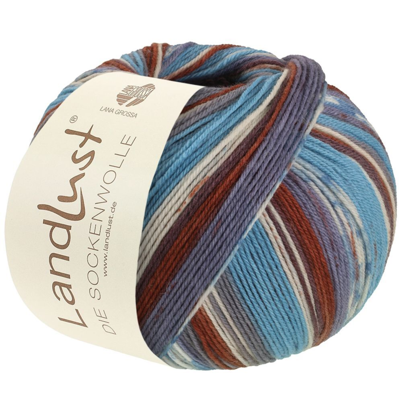Lana Grossa Landlust Die Sockenwolle 719 Gris/Azul turquesa/Blanco/Marrón oscuro/Marrón ciervo