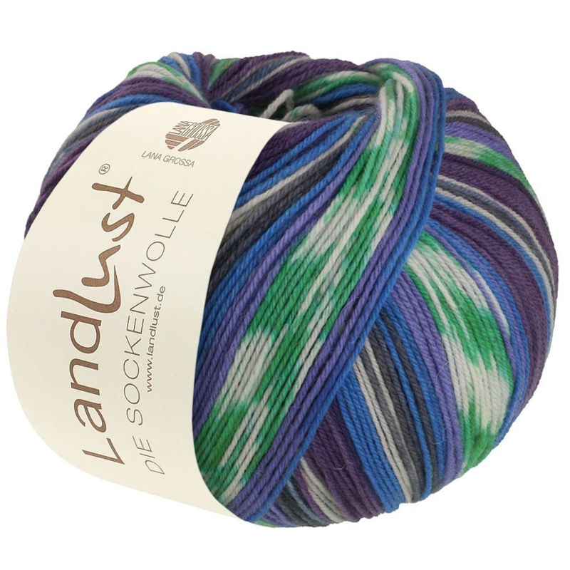 Lana Grossa Landlust Die Sockenwolle 718 Azul/Morado oscuro/Azul violeta/Blanco/Verde jade/Gris oscuro/Azul vaquero