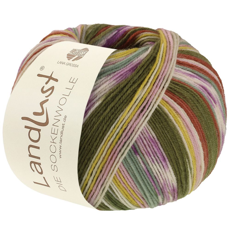 Lana Grossa Landlust Die Sockenwolle 716 Marrón canela/Rosa/Ecru/Oliva/Amarillo/Verde menta/Lila