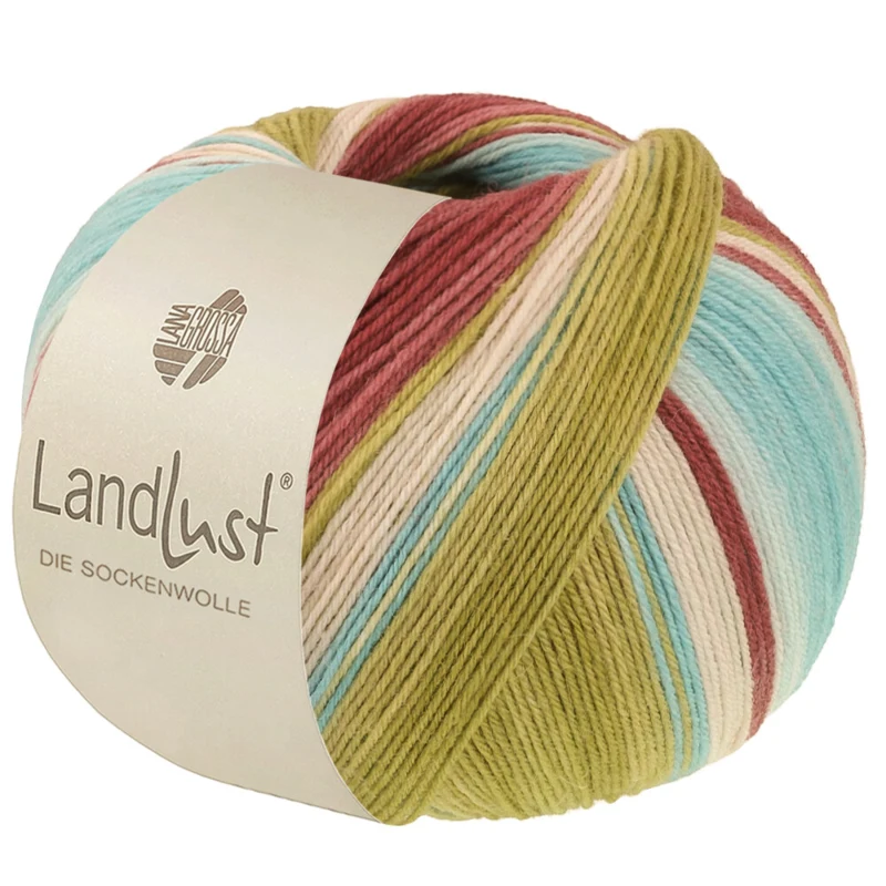 Lana Grossa Landlust Die Sockenwolle 136 Borgoña/Rojo grisáceo/Menta/Turquesa/Pistacho/Natural rayado