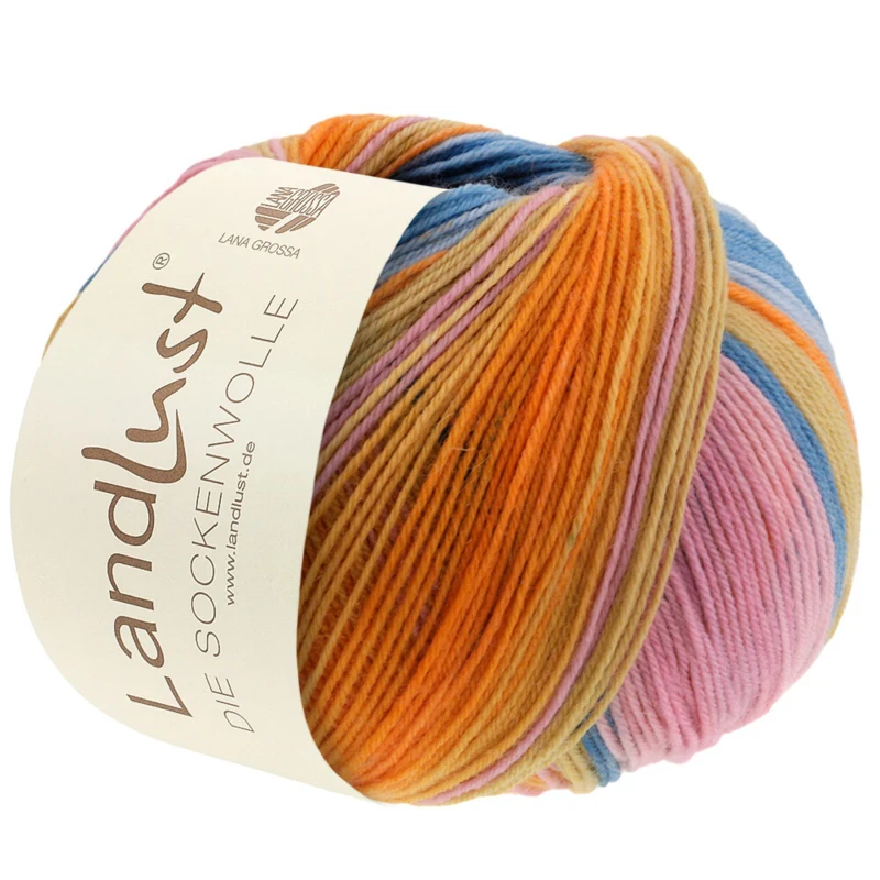 Lana Grossa Landlust Die Sockenwolle 129 Rosa/Rosa antiguo/Brezo/Verde amarillo/Amarillo/Naranja/Menta/Verde mar