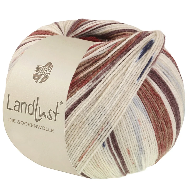 Lana Grossa Landlust Die Sockenwolle 726 Marrón negro/Marrón grisáceo/Crudo/Beige claro/Azul noche/Rojo oscuro/Gris claro