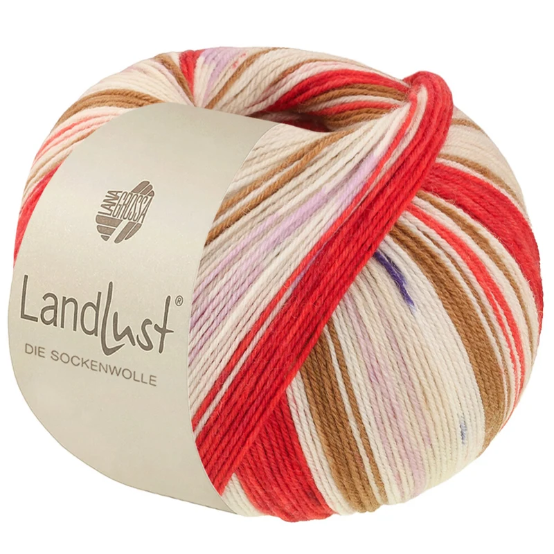 Lana Grossa Landlust Die Sockenwolle 725 Rojo oriental/Rojo fresa/Crudo/Marrón/Rosa/Violeta/Beige claro/Azul oscuro