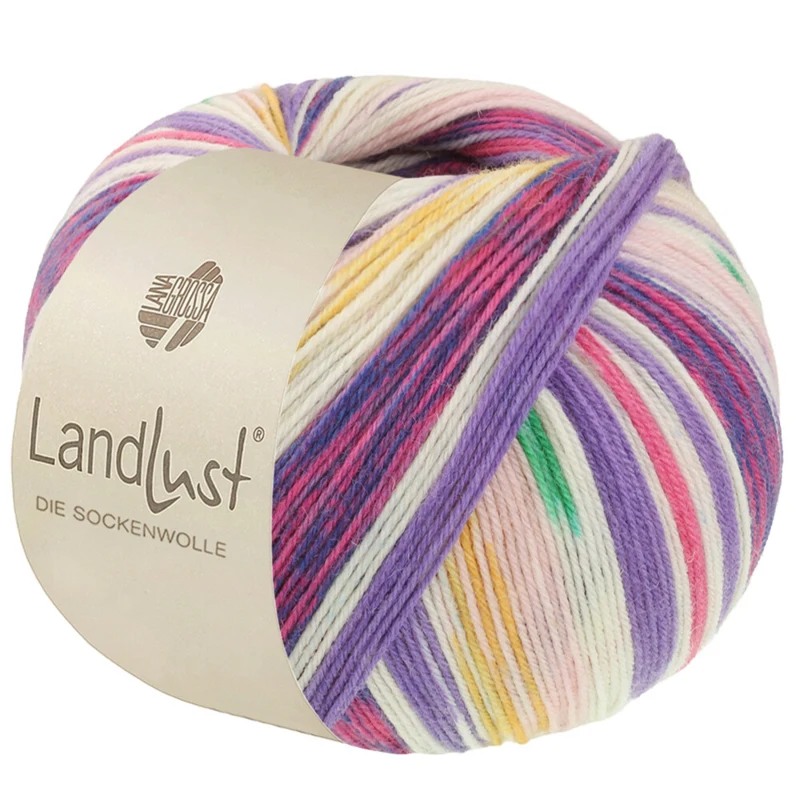Lana Grossa Landlust Die Sockenwolle 721 Rosa/Crudo/Verde/Azul violeta/Amarillo azafrán/Rosa/Fucsia