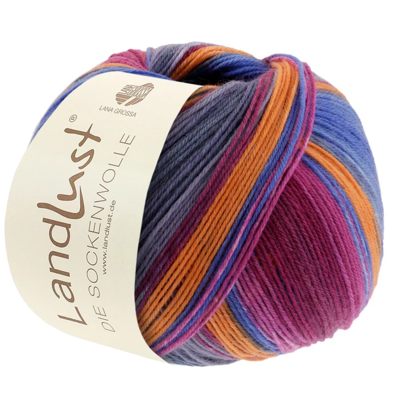 Lana Grossa Landlust Die Sockenwolle 128 Fucsia/Rojo vino/Petróleo/Naranja/Gris/Verde grisáceo/Azul grisáceo