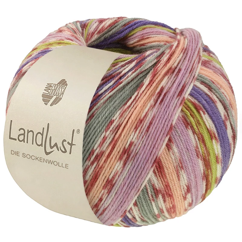 Lana Grossa Landlust Die Sockenwolle 826 Melocotón/Violeta/Verde primavera/Violeta/Gris/Crema/Terracota