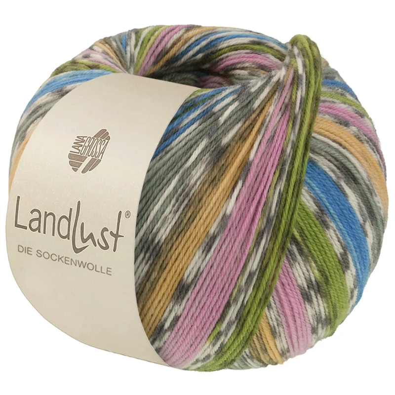 Lana Grossa Landlust Die Sockenwolle 822 Azul azur/Verde grisáceo/Amarillo/Violeta/Verde primavera/Blanco roto/Gris
