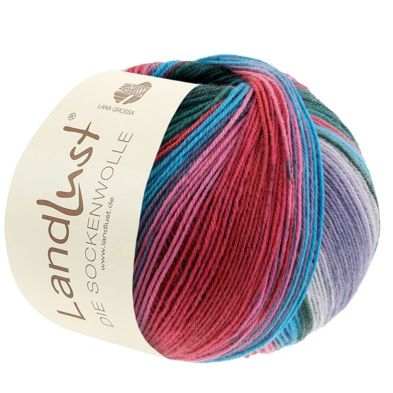 Lana Grossa Landlust Die Sockenwolle 126 Gris plata/Gris claro/Gris medio/Frambuesa/Rojo oscuro/Turquesa/Verde grisáceo/Verde oscuro