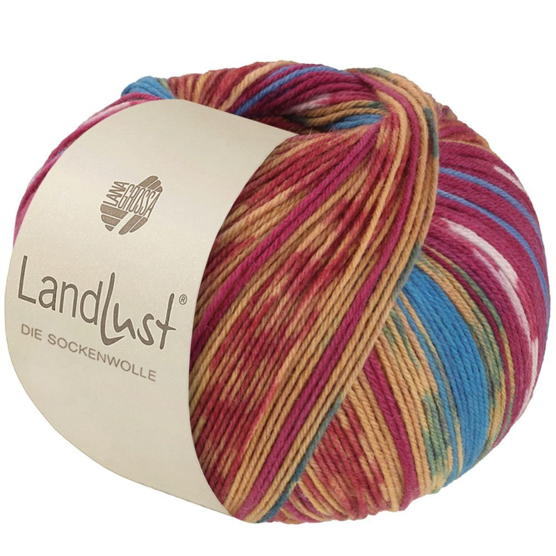 Lana Grossa Landlust Die Sockenwolle 615 Orquídea/Amarillo azafrán/Rojo claro/Blanco/Azul cielo