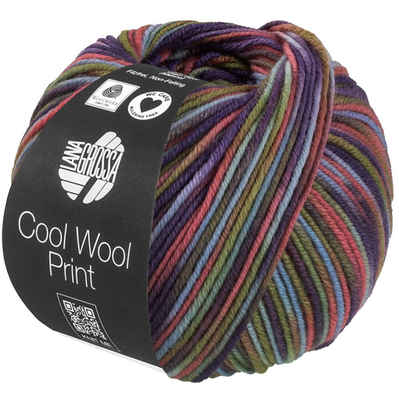 Lana Grossa Cool Wool Print 838 Azul claro/Verde grisáceo/Camel/Erika/Azul violeta